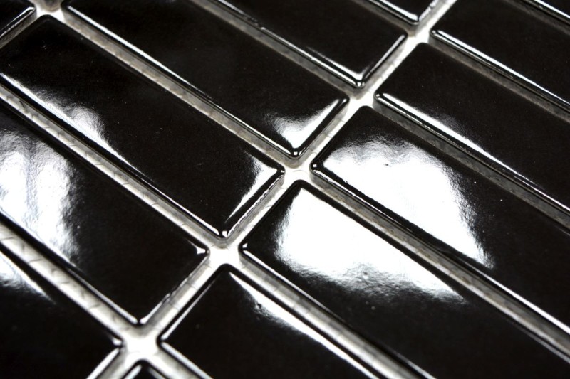 Bâtonnets Mosaïque Carreau céramique noir brillant Dos de douche MOS24-0302