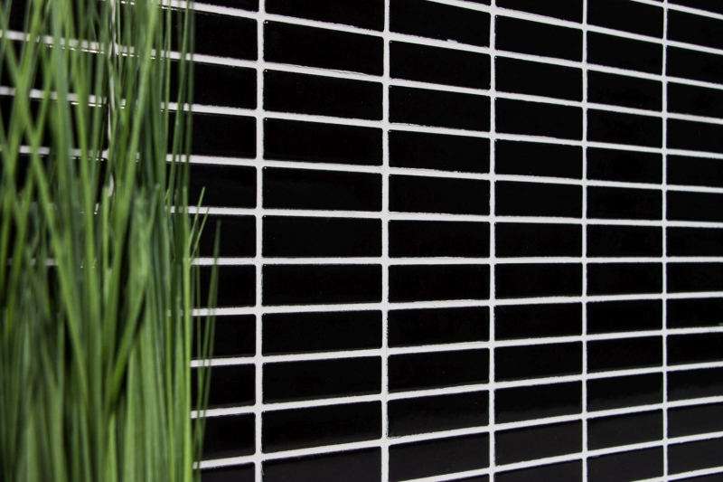 Bâtonnets Mosaïque Carreau céramique noir brillant Dos de douche MOS24-0302