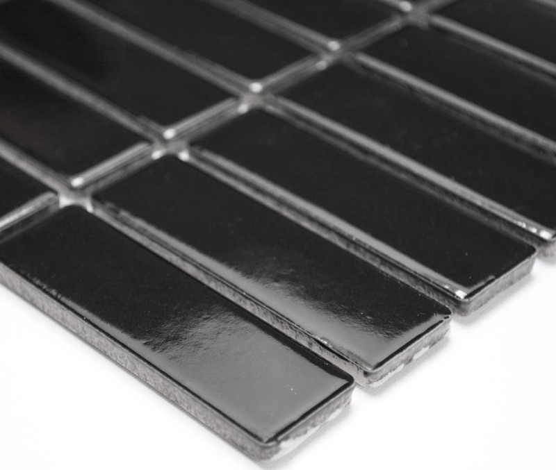 Bâtonnets Mosaïque Carreau céramique noir brillant Dos de douche MOS24-0302