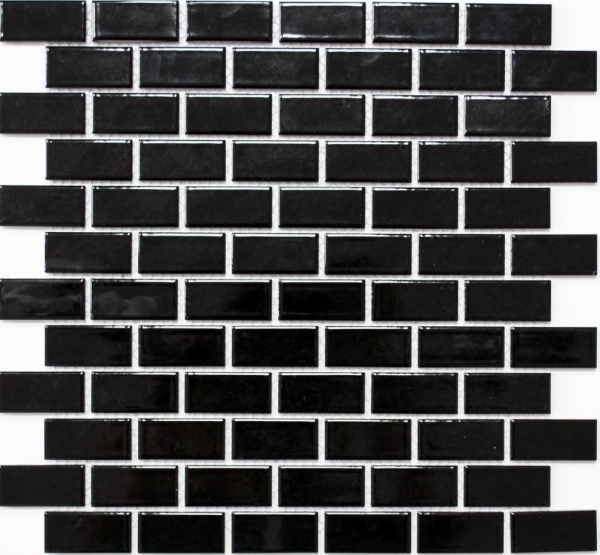 Motif main Mosaïque Carreau céramique Brick noir brillant Dos de cuisine Protection anti-projections MOS24-4BG_m