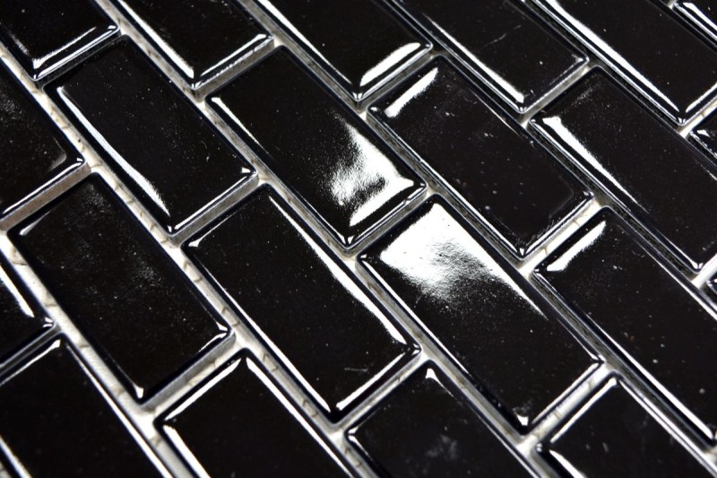 Mosaïque composite Lames Céramique Brick noir brillant Dos de cuisine Protection anti-éclaboussures MOS24-4BG