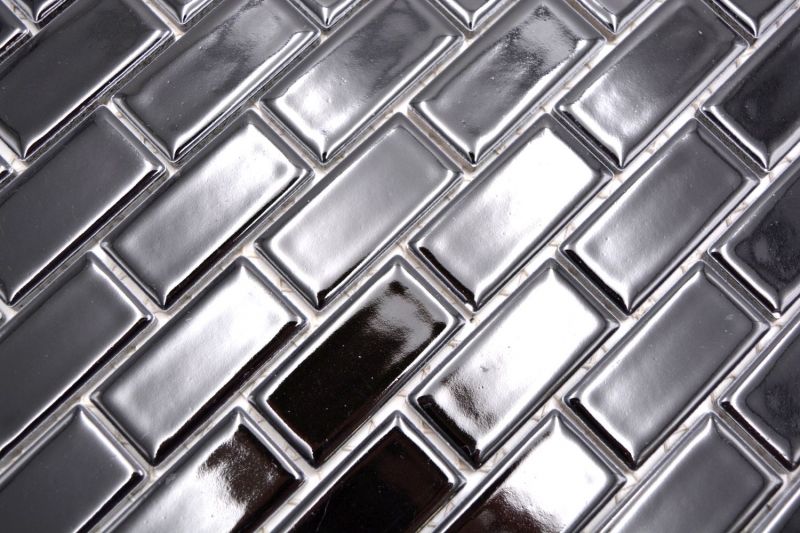 Mosaïque composite Lames Céramique Brick noir brillant Dos de cuisine Protection anti-éclaboussures MOS24-4BG