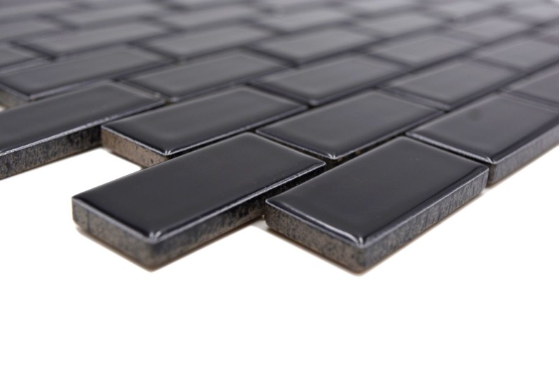 Mosaïque composite Lames Céramique Brick noir brillant Dos de cuisine Protection anti-éclaboussures MOS24-4BG