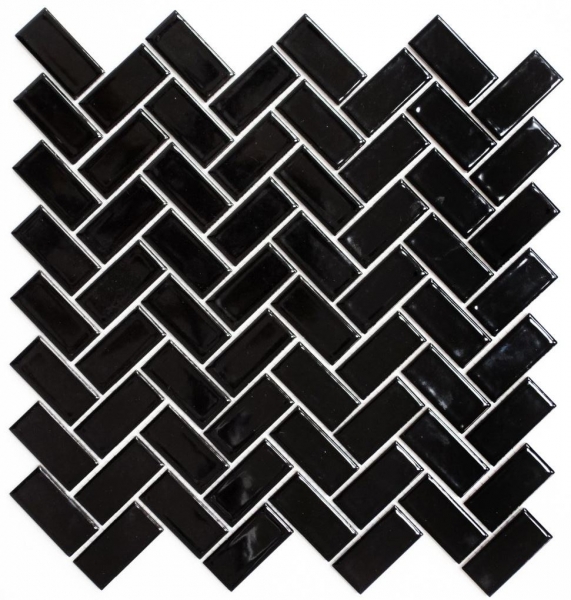 Échantillon manuel de mosaïque Carreau en céramique à chevrons noir brillant Carreau de sol en mosaïque MOS24-CHB6BG_m