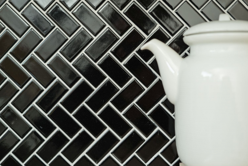 Carreau de mosaïque à chevrons Céramique noir brillant MOS24-CHB6BG
