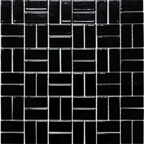 Motif main Mosaïque Céramique Moulin à vent noir brillant Carrelage WC Salle de bains MOS24-CWM8BG_m