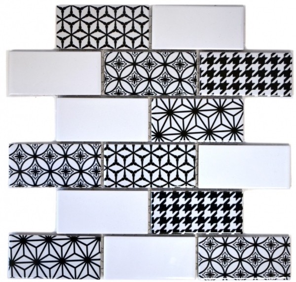 Échantillon manuel de mosaïque gris blanc noir Subway carreau de cuisine brillant MOS26M-0103_m