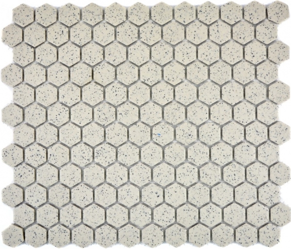 Motif main Carreau de mosaïque Céramique blanc crème Hexagaon moucheté non émaillé MOS11A-0103-R10_m