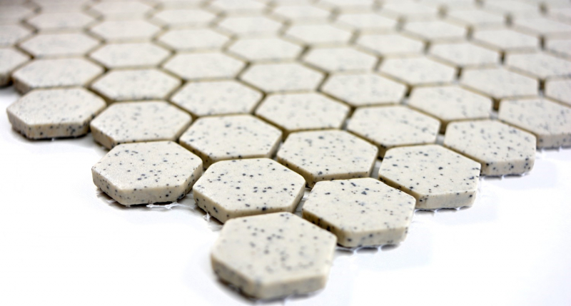 Motif main Carreau de mosaïque Céramique blanc crème Hexagaon moucheté non émaillé MOS11A-0103-R10_m