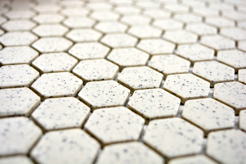 Motif main Carreau de mosaïque Céramique blanc crème Hexagaon moucheté non émaillé MOS11A-0103-R10_m
