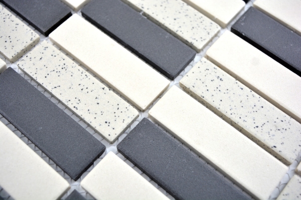 Échantillon manuel Carreau de mosaïque Céramique beige noir baguettes non émaillé Carreau de douche Carreau de sol MOS24-0113-R10_m