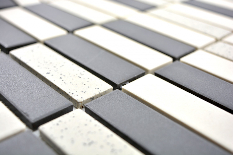Échantillon manuel Carreau de mosaïque Céramique beige noir baguettes non émaillé Carreau de douche Carreau de sol MOS24-0113-R10_m