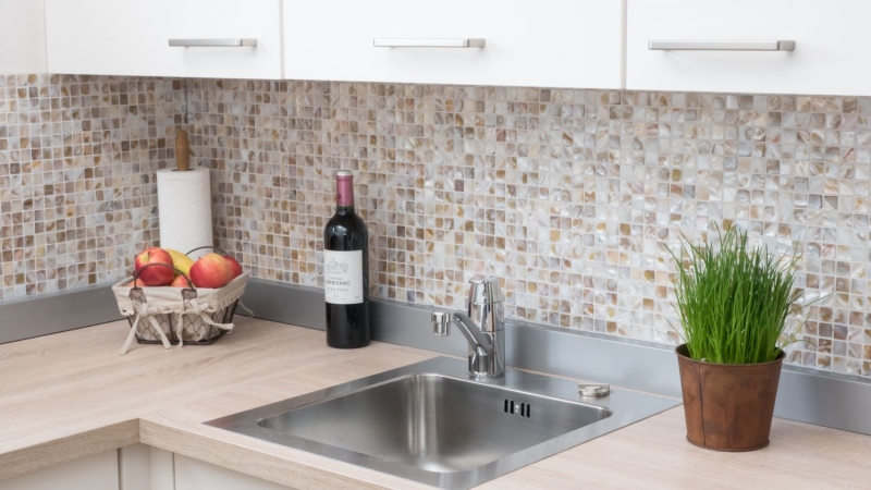 Mosaïque de nacre Mosaïque de coquillages blanc beige clair Paroi de douche MOS150-SM203