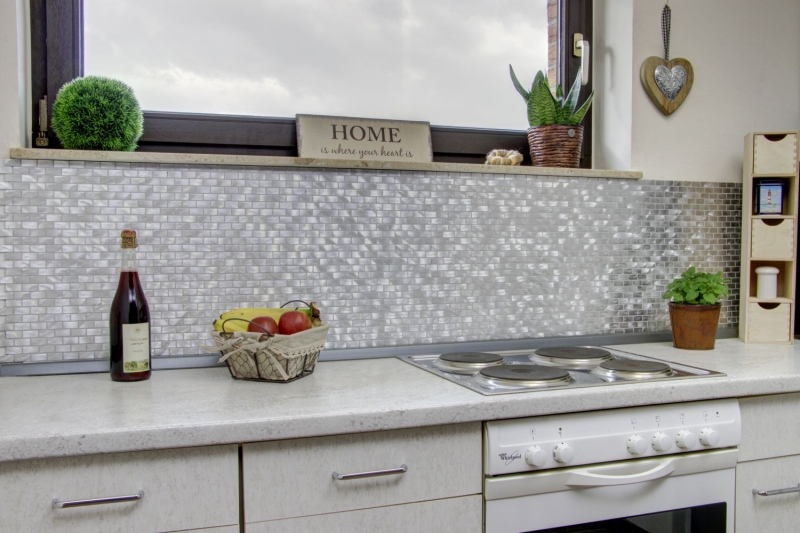 Mosaïque Carreau aluminium argent Brick Carreau de cuisine MOS48-0204
