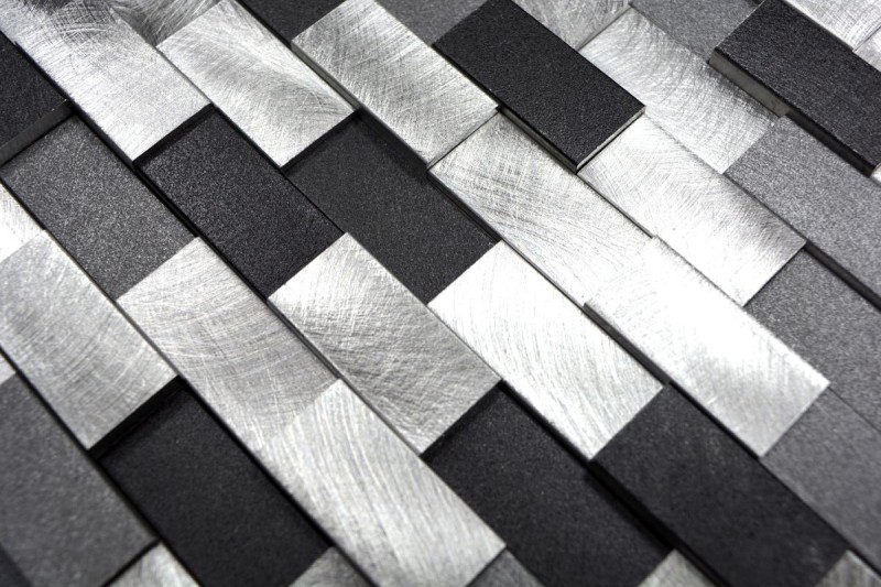 Mosaïque carreau aluminium Brick 3D argent noir carrelage MOS49-0208