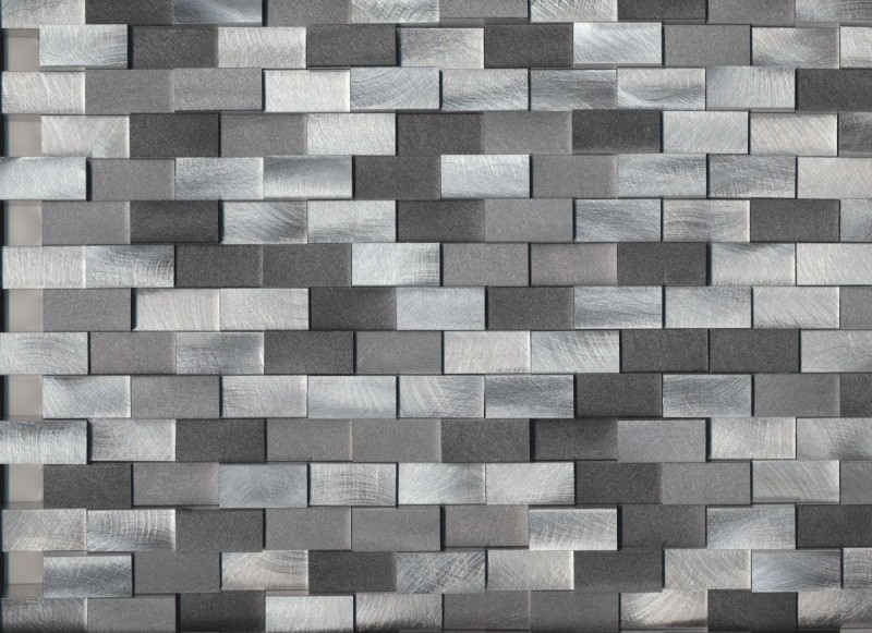 Mosaïque carreau aluminium Brick 3D argent noir carrelage MOS49-0208