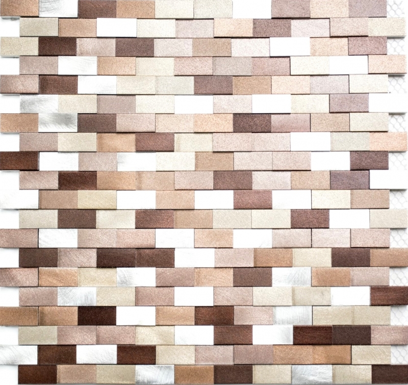 Mosaïque carreau aluminium Brick 3D argent cuivre MOS49-0207