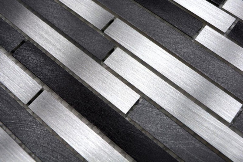 Mosaïque Carreau composite aluminium gris noir Carrelage mural cuisine MOS49-0308