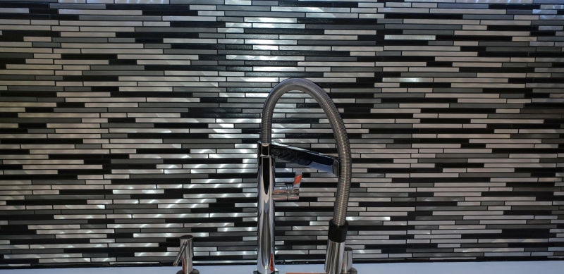 Mosaïque Carreau composite aluminium gris noir Carrelage mural cuisine MOS49-0308