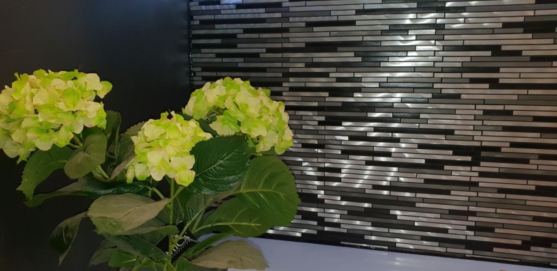 Mosaïque Carreau composite aluminium gris noir Carrelage mural cuisine MOS49-0308