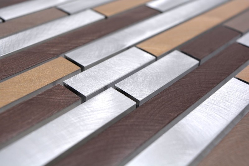 Mosaïque carreau aluminium beige marron composite cuivre carrelage mur cuisine MOS49-A991