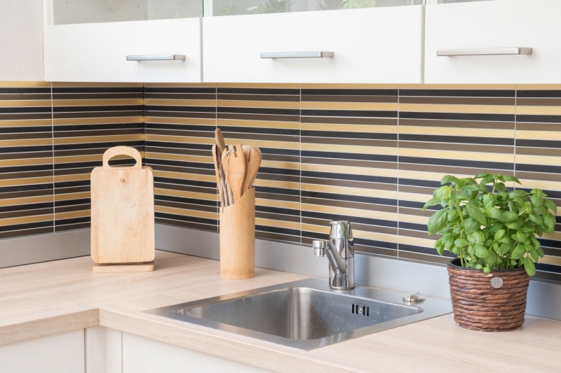 Mosaïque carreau aluminium baguettes noir bronze or carrelage mur cuisine MOS49-B301