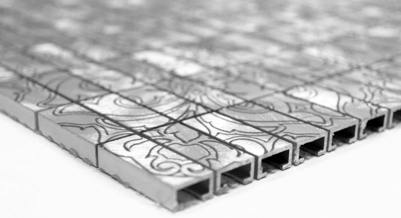 Motif manuel Carreau de mosaïque Aluminium Rectangle Alu argent Miroir de carrelage Cuisine MOS49-C101D_m