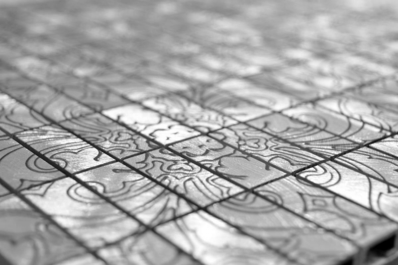 Motif manuel Carreau de mosaïque Aluminium Rectangle Alu argent Miroir de carrelage Cuisine MOS49-C101D_m