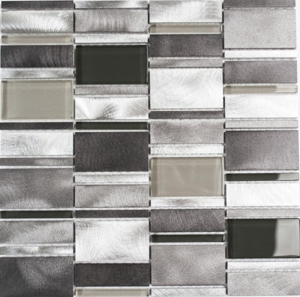 Motif à main Carreau de mosaïque Aluminium Translucide Combinaison Alu Mosaïque de verre Crystal gris clair MOS49-0204_m