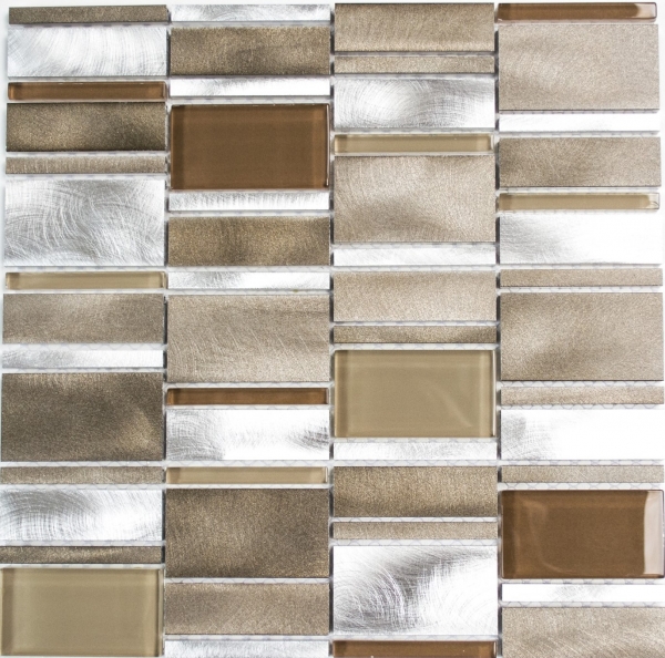 Échantillon manuel Carreau de mosaïque Aluminium Translucide Combinaison Alu Mosaïque de verre Crystal beige brun MOS49-1202_m