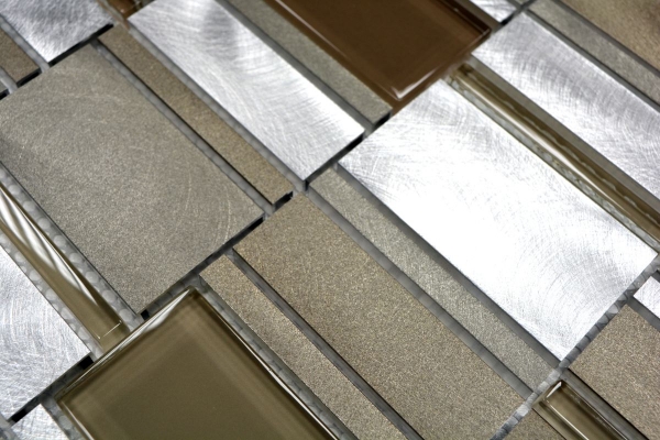 Échantillon manuel Carreau de mosaïque Aluminium Translucide Combinaison Alu Mosaïque de verre Crystal beige brun MOS49-1202_m