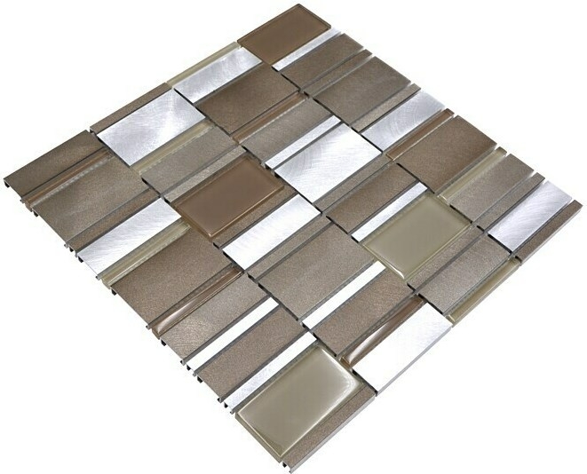 Mosaïque Carreau aluminium Combinaison de mosaïque de verre beige marron Dos de cuisine MOS49-1202