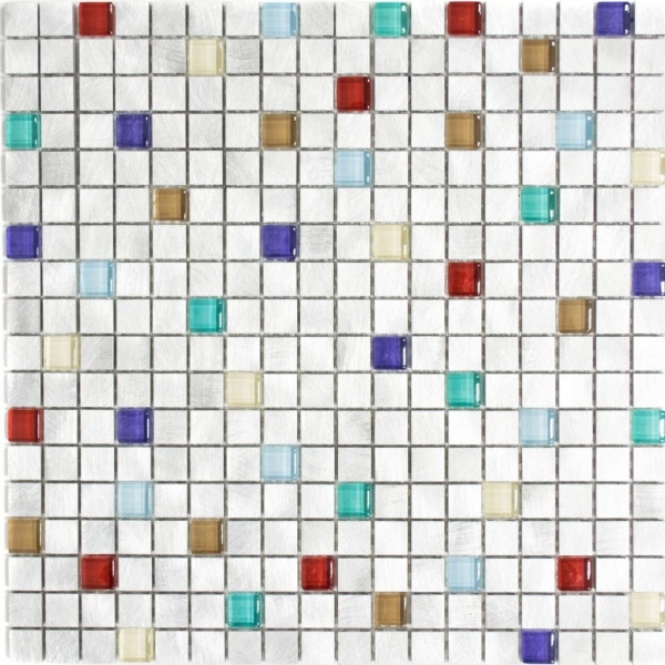 Motif à main Carreau de mosaïque Aluminium Translucide Alu Mosaïque de verre Crystal argenté multicolore MOS49-A702_m