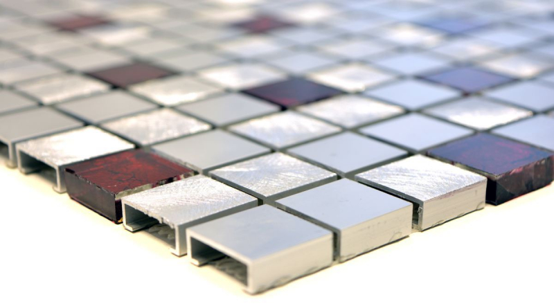 Échantillon manuel de mosaïque Aluminium Translucide Alu Mosaïque de verre Crystal argent rouge MOS49-O301F_m
