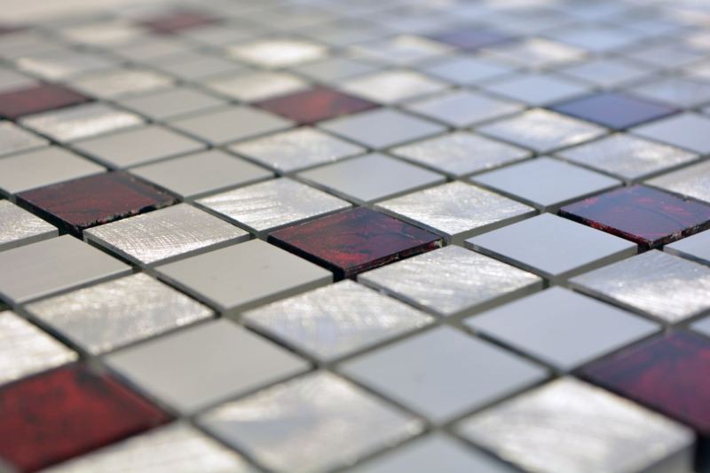 Échantillon manuel de mosaïque Aluminium Translucide Alu Mosaïque de verre Crystal argent rouge MOS49-O301F_m
