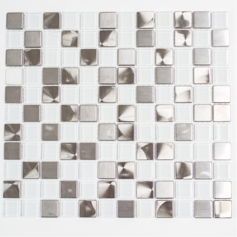 Carreaux de mosaïque Acier inoxydable Mosaïque de verre Acier blanc clair MOS129-0104_f