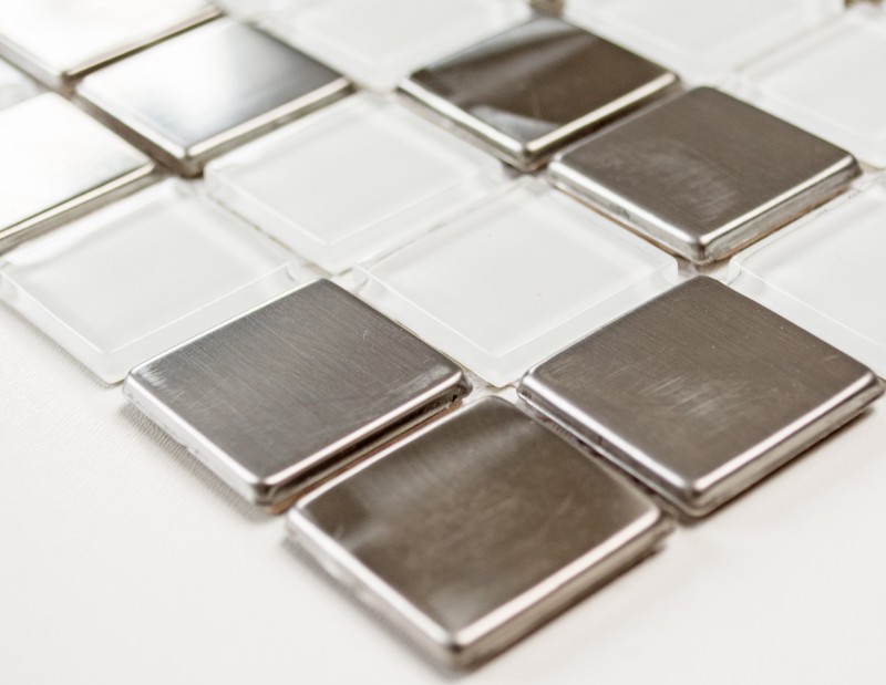 Mosaïque Carreaux Acier inoxydable Mosaïque de verre Acier blanc argent Plaque de mosaïque MOS129-0104