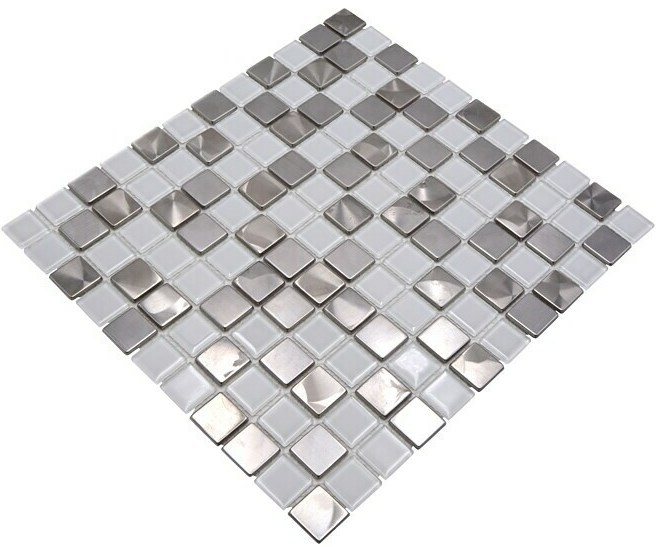 Mosaïque Carreaux Acier inoxydable Mosaïque de verre Acier blanc argent Plaque de mosaïque MOS129-0104