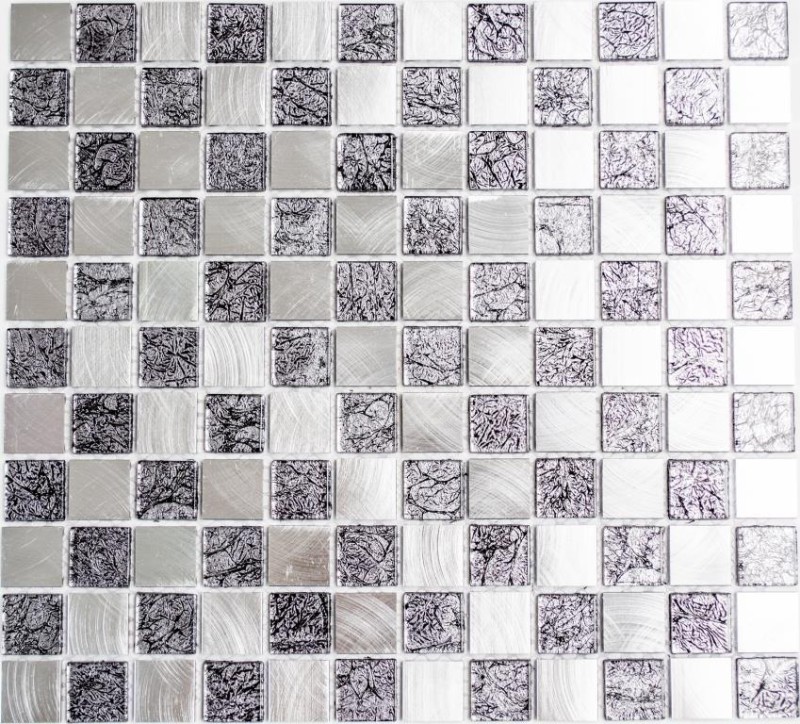 Mosaïque Carreau aluminium Mosaïque de verre damier noir anthracite argenté MOS49-0302