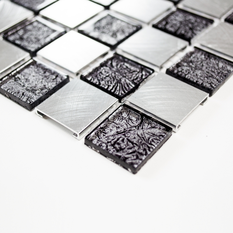 Mosaïque Carreau aluminium Mosaïque de verre damier noir anthracite argenté MOS49-0302