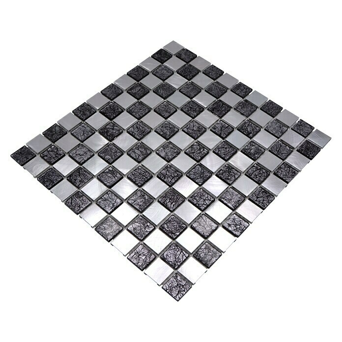 Mosaïque Carreau aluminium Mosaïque de verre damier noir anthracite argenté MOS49-0302