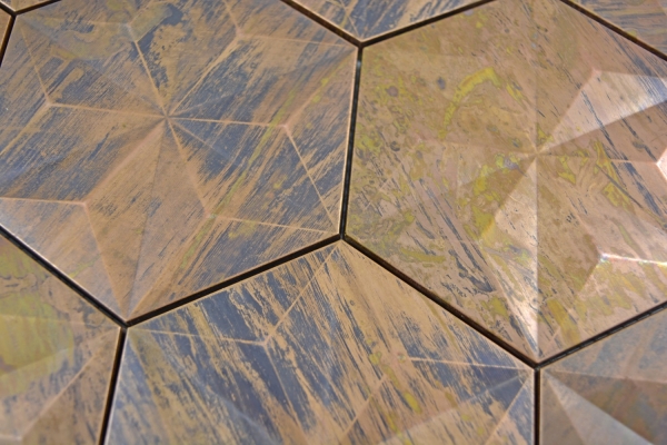 Motif main Carreau de mosaïque cuivre cuivre hexagonal 3D brun cuisineMOS49-1516_m