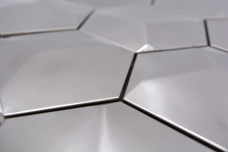 Mosaïque en acier inoxydable argenté Hexagone 3D brossé mat Carrelage mural de cuisine