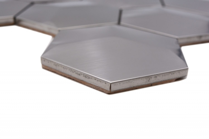 Mosaïque en acier inoxydable argenté Hexagone 3D brossé mat Carrelage mural de cuisine