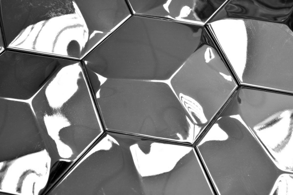 Motif main Carreau mosaïque acier inoxydable argent Hexagon 3D acier brillant MOS129-HXM10SG_m
