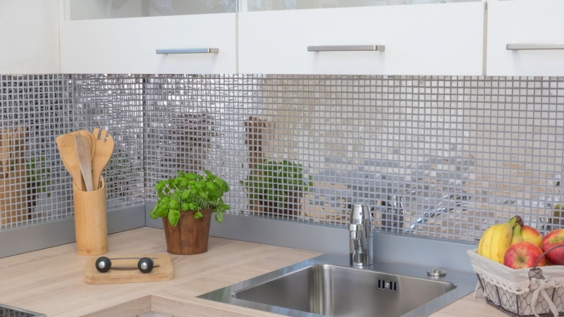 Mosaïque en acier inoxydable argenté brillant Carrelage mural de cuisine MOS129-15G