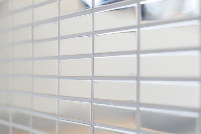 Mosaïque en acier inoxydable Rectangle argenté brillant Carrelage mural de cuisine MOS129-0215
