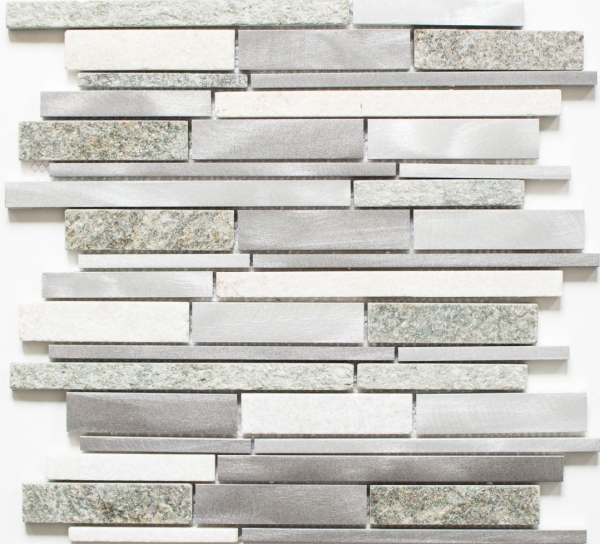 Motif main mosaïque carreau quartzite pierre naturelle aluminium argent gris beige clair composite MOS49-XSA535_m