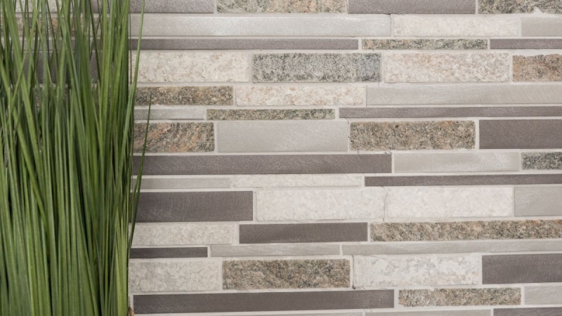 Mosaïque Carreau Quartzite Pierre naturelle Aluminium argent gris beige clair composé de bâtonnets Carreau mural - MOS49-XSA535