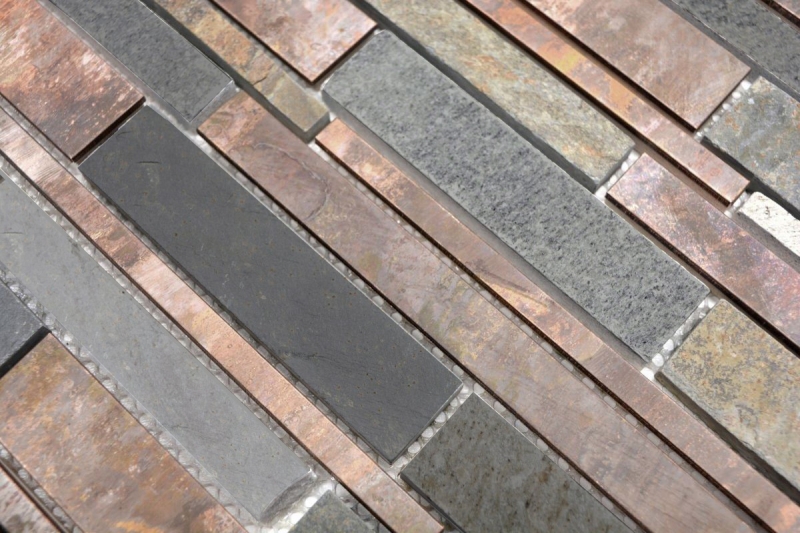 Mosaïque Carreau en pierre naturelle Cuivre gris rouille composé de bâtonnets Carrelage mural Carreaux de cuisine - MOS47-XSK565
